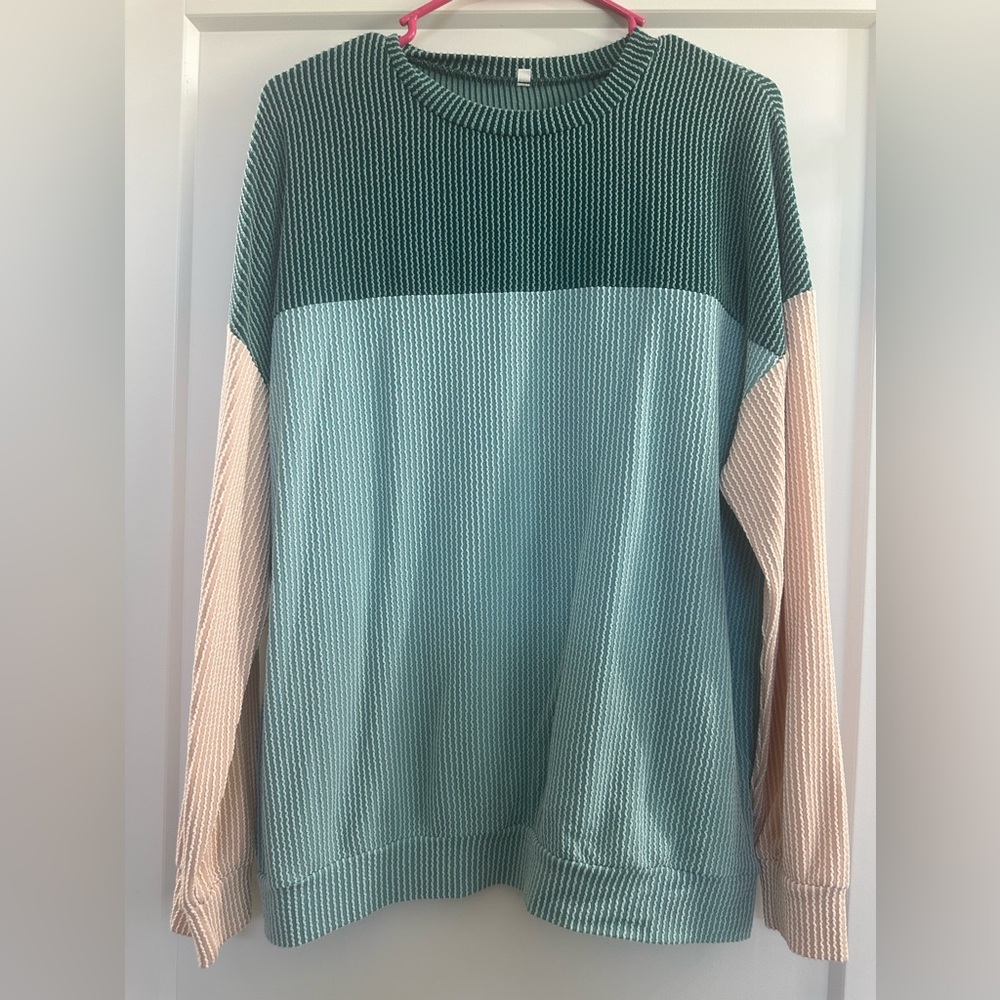 Colorblock Long Sleeve Waffle Knit Sweater